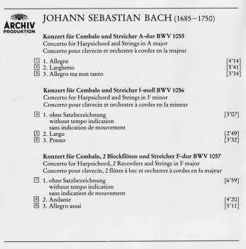 CD Johann Sebastian Bach: Konzerte Für Cembalo Und Streicher = Concertos For Harpsichord And Strings = Concertos Pour Clavecin Et Orchestre À Cordes BWV 1055 · 1056 ·1057 · 1058