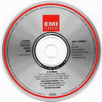 CD Johann Sebastian Bach: Concerto For Two Violins In D Minor / Violin Concertos In A Minor & E Major