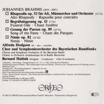 CD Johannes Brahms: Altrhapsodie - Naenie - Gesang Der Parzen - Begräbnisgesang