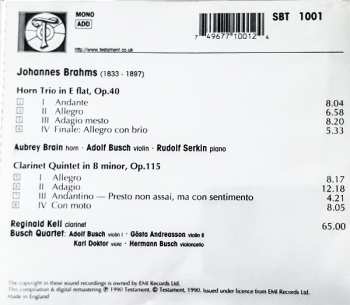 CD Johannes Brahms: Horn Trio Op.40 & Clarinet Quintet Op.115