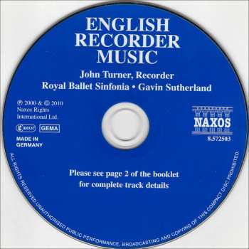 CD Malcolm Arnold: English Recorder Music