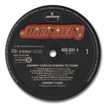 LP Johnny Cash: Johnny Cash Is Coming To Town