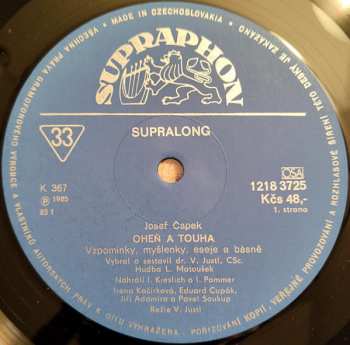 LP Josef Čapek: Oheň A Touha (Vzpomínky A Myšlenky, Eseje A Básně)