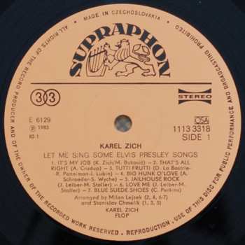 LP Karel Zich: Let Me Sing Some Elvis Presley Songs