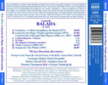 CD Leonardo Balada: Concerto For Piano, Winds And Percussion