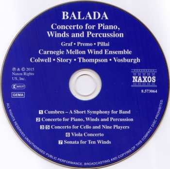 CD Leonardo Balada: Concerto For Piano, Winds And Percussion