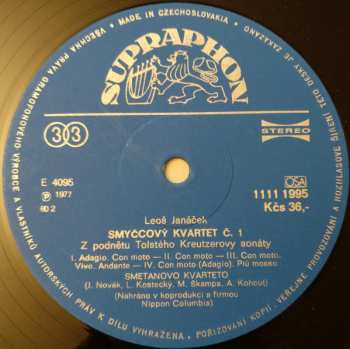 LP Leoš Janáček: Smyčcové Kvartety (85/1)