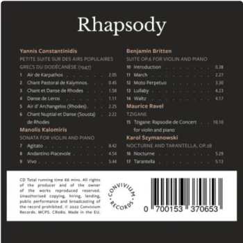 CD Panayotis Archontides: Rhapsody (20th Century Violin Masterpieces)