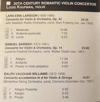 CD Louis Kaufman: 20th Century Romantic Violin Concertos (Historical Recordings 1951-1955)