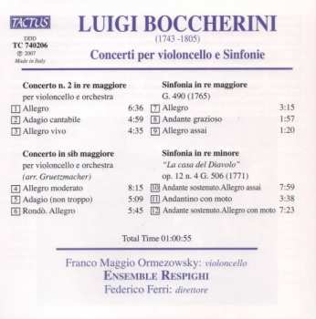 CD Luigi Boccherini: Concerti Per Violoncello E Sinfonie