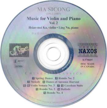 CD Ma Sicong: Music For Violin And Piano • 2