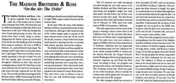 CD Maddox Brothers and Rose: On The Air: The 1940s 