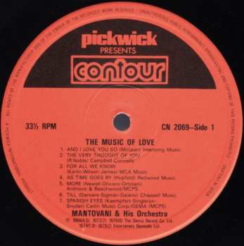 LP Mantovani And His Orchestra: The Music Of Love