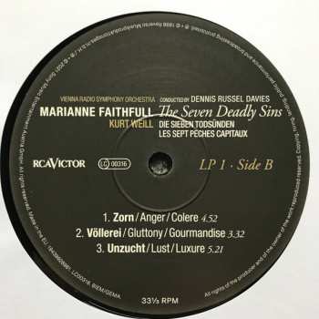 2LP Marianne Faithfull: The Seven Deadly Sins = Die Sieben Todsünden = Les Sept Peches Capitaux