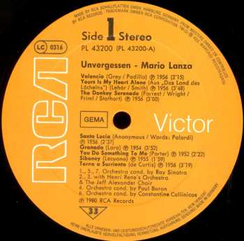 LP Mario Lanza: Unvergessen