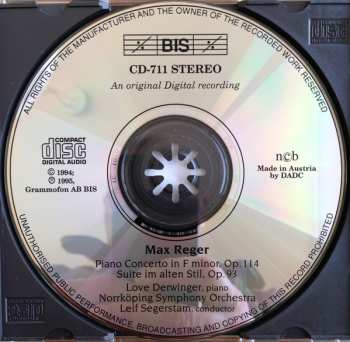 CD Max Reger: Piano Concert In F Minor • Suite Im Alten Stil