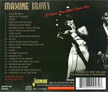 CD Maxine Brown: If I Knew Then What I Know Now - Complete Singles As & Bs 1960-1962