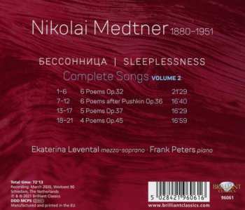 CD Nikolai Medtner: Sleeplessness, Complete Songs, Vol. 2