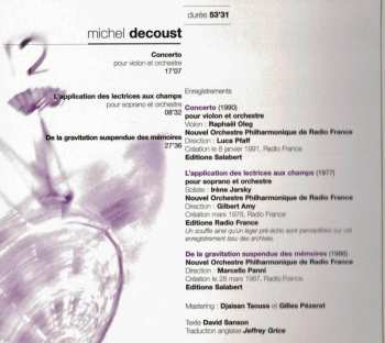 CD Michel Decoust: Concerto Pour Violon Et Orchestre / L'application Des Lectrices Aux Champs / De La Gravitation Suspendue Des Mémoires