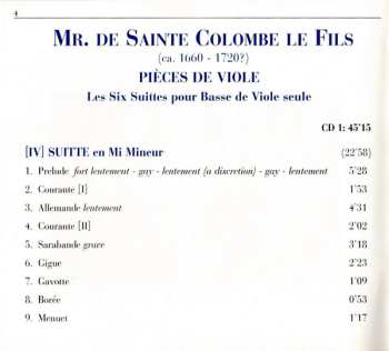 2CD Jordi Savall: Pièces de Viole (Les Six Suittes Pour Basse De Viole Seule Avec Le Tombeau Pour Mons.ʳ De Sainte Colombe Le Père)