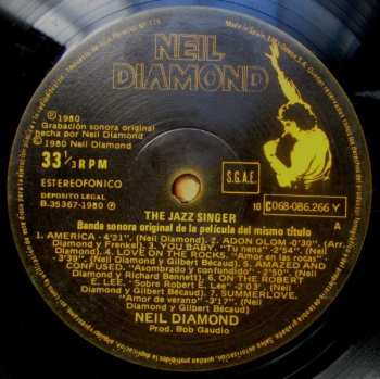 LP Neil Diamond: The Jazz Singer (Canciones De La Banda Sonora Original De La Película)