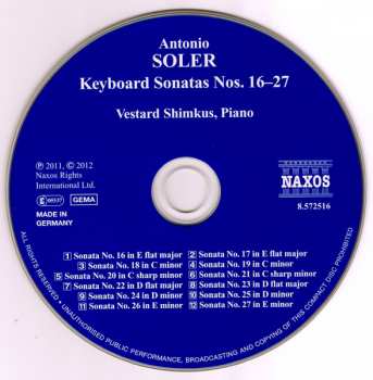 CD Padre Antonio Soler: Keyboard Sonatas Nos. 16-27