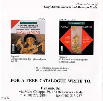 3CD/Zestaw pudełkowy Niccolò Paganini: Centone Di Sonate For Violin And Guitar - Complete Edition