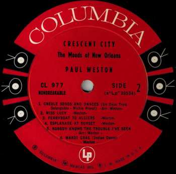 LP Paul Weston And His Music From Hollywood: Crescent City (The Moods Of New Orleans)
