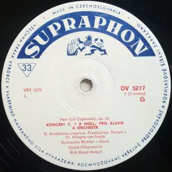 LP The Czech Philharmonic Orchestra: Koncert  Č. 1, B Moll Pro Klavír A Orchestr, Op. 23