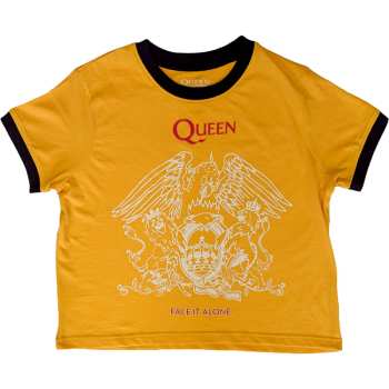 Merch Queen: Queen Ladies Crop Top: Face It Alone Crest (yellow) (small) S