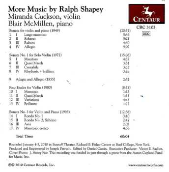 CD Blair McMillen: More Music By Ralph Shapey