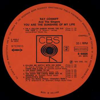 LP Ray Conniff And The Singers: You Are The Sunshine Of My Life