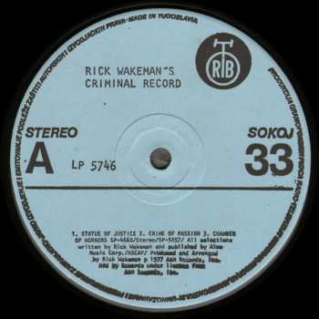 LP Rick Wakeman: Rick Wakeman's Criminal Record