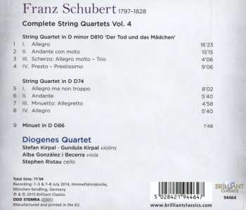 CD Franz Schubert: Complete String Quartets Vol. 4 (String Quartet D74 / String Quartet D810 'Der Tod Und Das Mädchen' / Minuet D86)