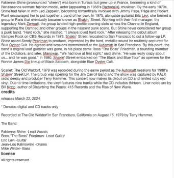 LP Shakin' Street: Scarlet The Old Waldorf 1979 CLR | LTD