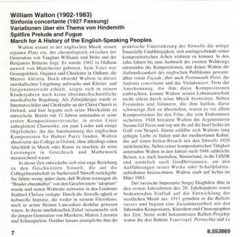 CD Sir William Walton: Spitfire Prelude And Fugue • Sinfonia Concertante • Hindemith Variations