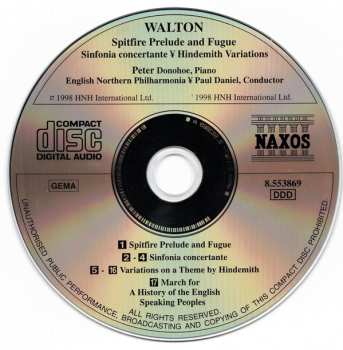 CD Sir William Walton: Spitfire Prelude And Fugue • Sinfonia Concertante • Hindemith Variations