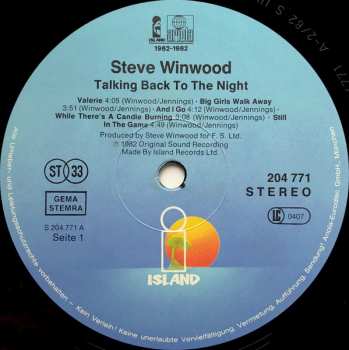 LP Steve Winwood: Talking Back To The Night