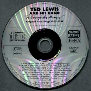 CD Ted Lewis And His Band: Is Everybody Happy? (Original 1923-1931 Recordings)