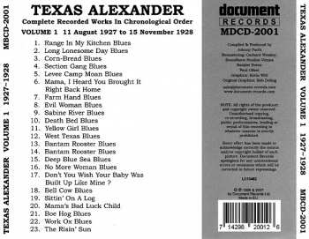 CD Texas Alexander:   Complete Recordings In Chronological Order (11 August 1927 To 15 November 1928) ‎Volume 1 