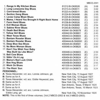 CD Texas Alexander:   Complete Recordings In Chronological Order (11 August 1927 To 15 November 1928) ‎Volume 1 