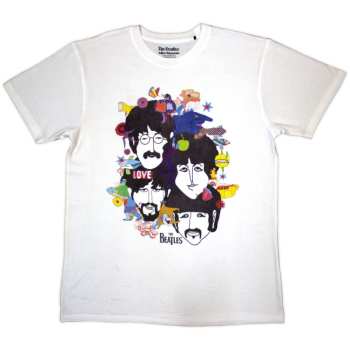 Merch The Beatles: The Beatles Unisex T-shirt: Yellow Submarine Heads Collage / Atn (white) (back Print) (small) S