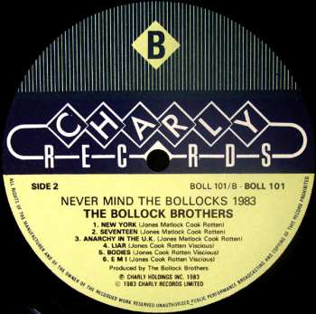 LP The Bollock Brothers: Never Mind The Bollocks 1983 CLR