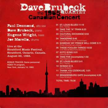 CD The Dave Brubeck Quartet: The 1965 Canadian Concert 