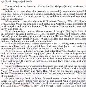 CD Hal Galper Quintet: Children Of The Night