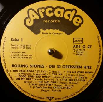 2LP The Rolling Stones: Die 30 Größten Hits In Originalaufnahmen