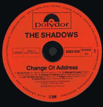 LP The Shadows: Change Of Address