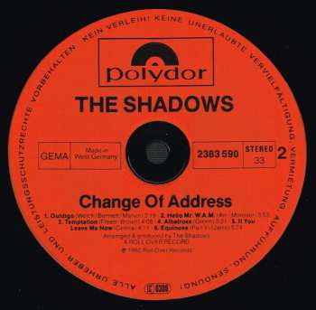 LP The Shadows: Change Of Address