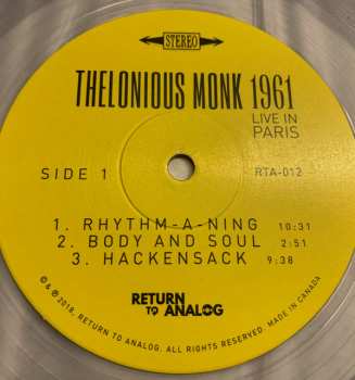 LP Thelonious Monk: 1961 Live In Paris LTD | NUM | CLR