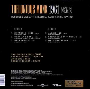 LP Thelonious Monk: 1961 Live In Paris LTD | NUM | CLR